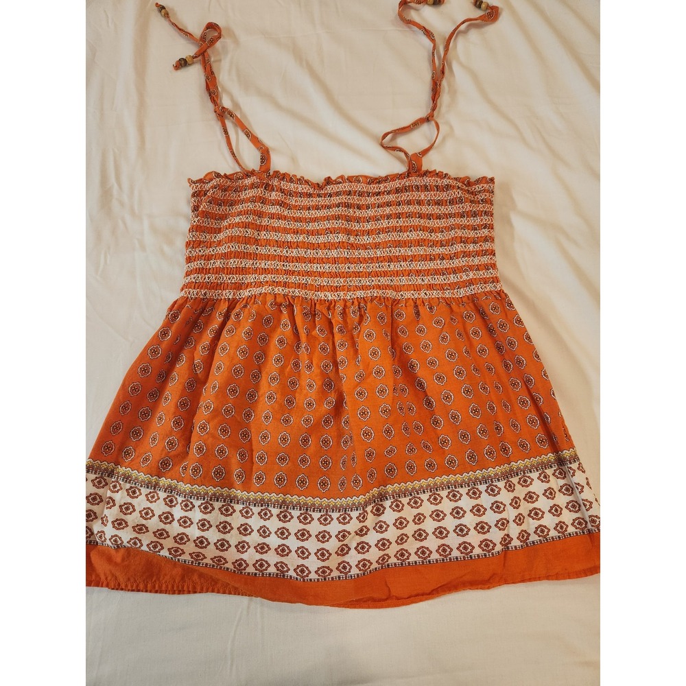 Torrid Orange Medallion Smocked‎ Cotton Cami Top Plus Size 2 Bead Straps Boho - Picture 5 of 8